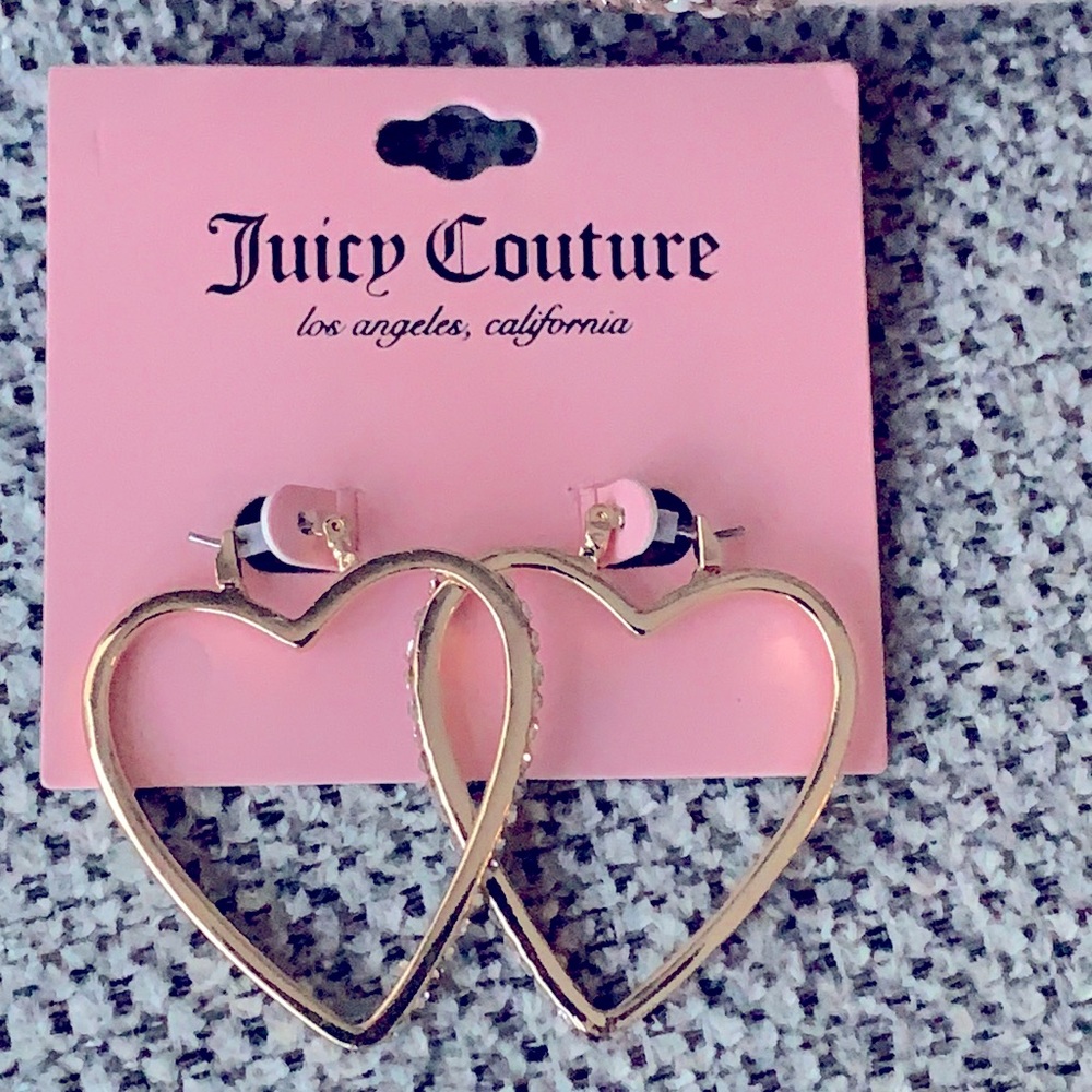 Juicy Couture- New Gold tone heart earrings with rhinestones.